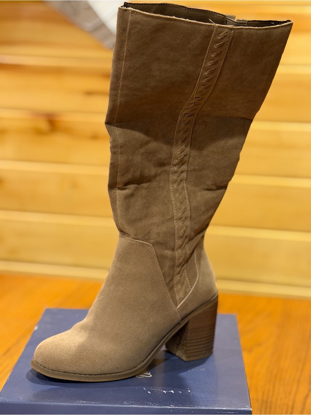 Universal Thread Taupe Suede Mid-Calf Block Heel Boots